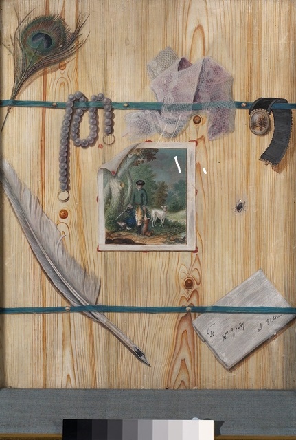 Painting, Trompe-l oeil of a Letter-rack | Strickland Lowry (fl.1737-1785) (attrib.) | Oil on Canvas | 18th century | The Hunt Collection | PD Painting, Trompe-l oeil of a Letter-rack