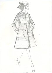 Photcopies of design sketch, Green pleated linen coat