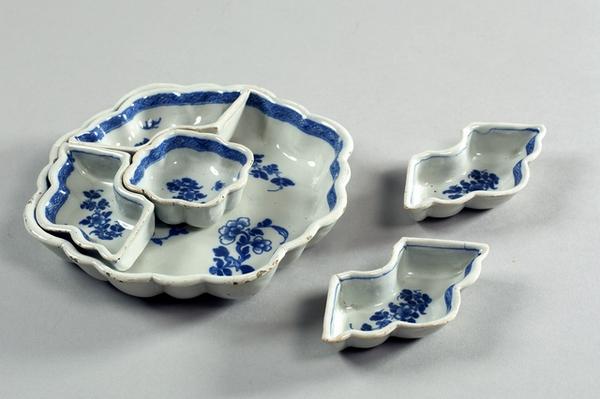 Irish Delft Hors-d oeuvre or sweetmeat set: centre dish