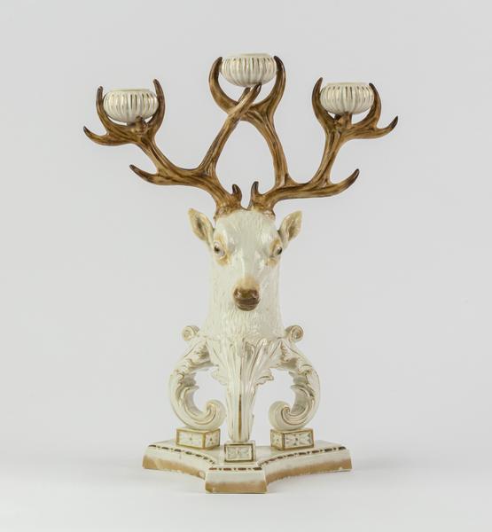 Belleek candelabrum, Stags Head