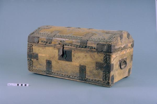 Wooden chest with hinged lid