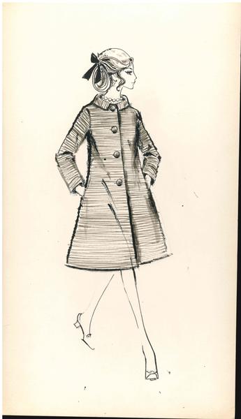 Design sketch, Green pleated linen coat