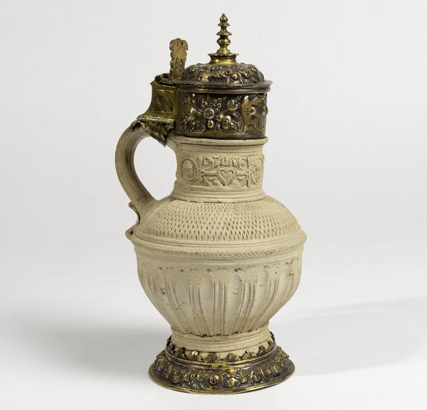 Siegburg baluster jug with silver-gilt mounts