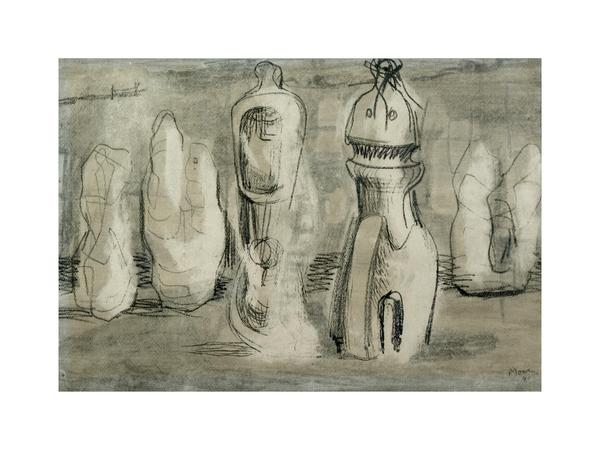 Drawing, Abstract Figures (Henry Moore 1898-1986)